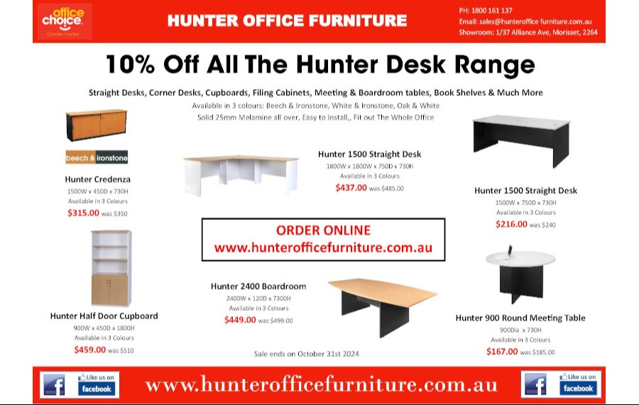 10% off all the hunter desk range online 